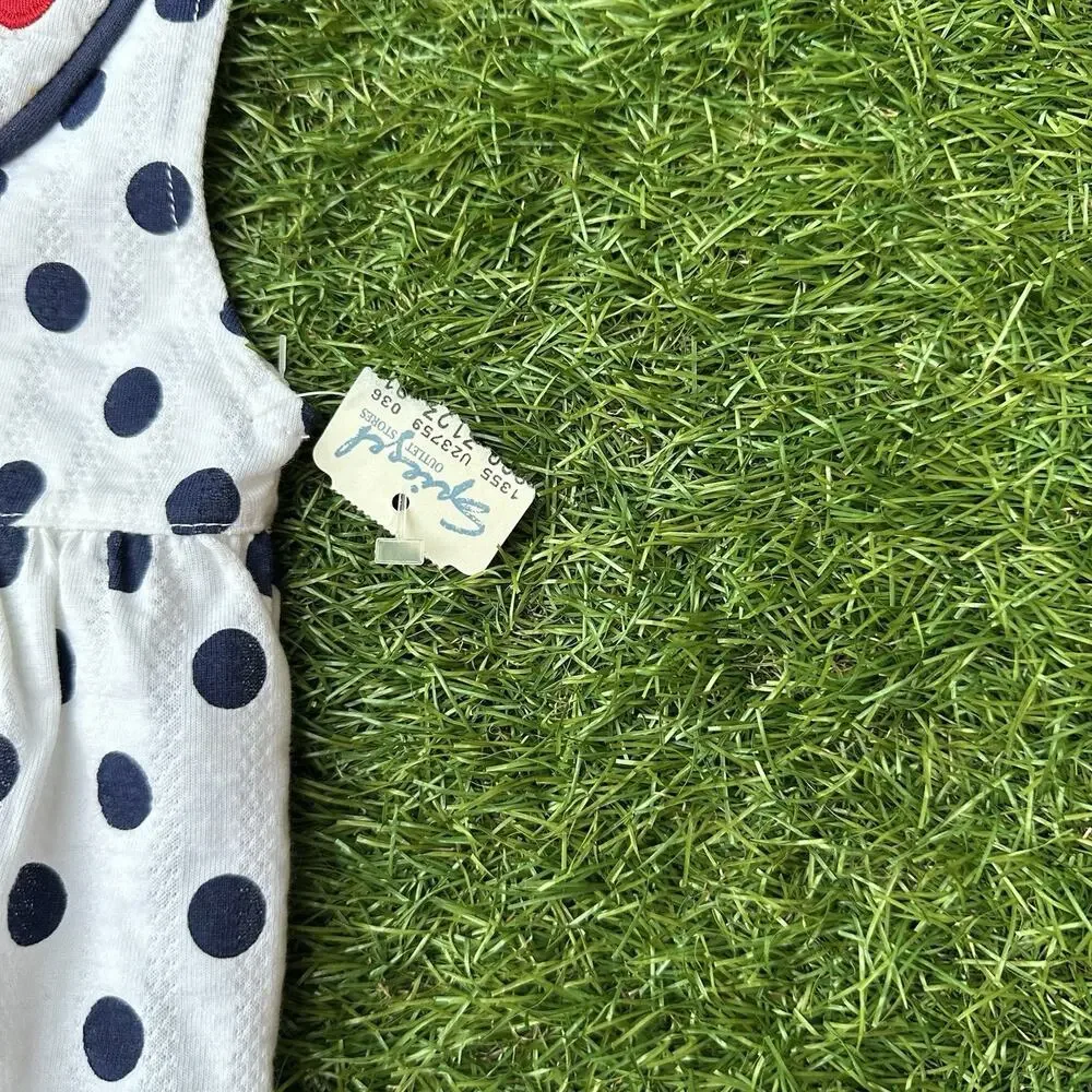 NWT Vtg Day Sportswear Baby Bubble Romper 12M Polka‎ Dot Flower Romper White Blk